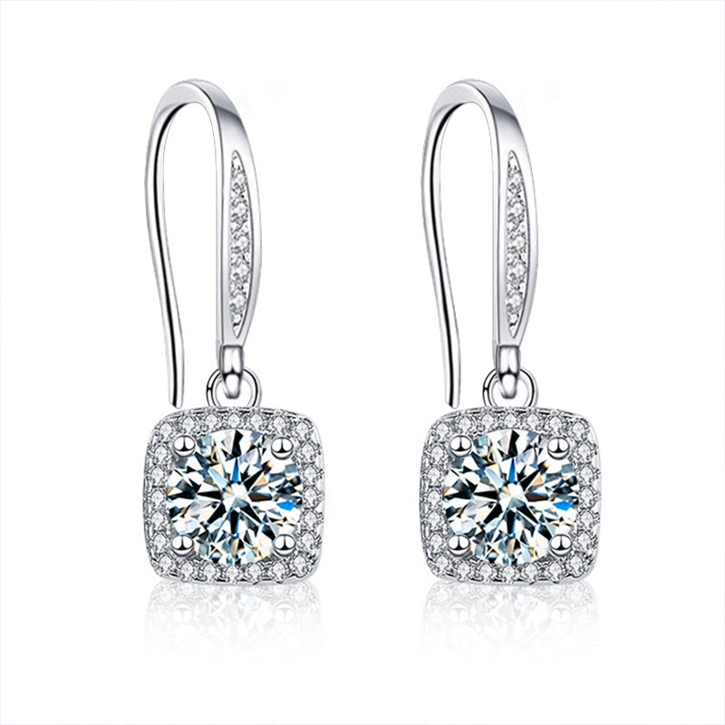 925 Sterling Silver Square Stud Earrings with 1ct Moissanite White Gold Plated Geometric Luxury Jewelry for Women