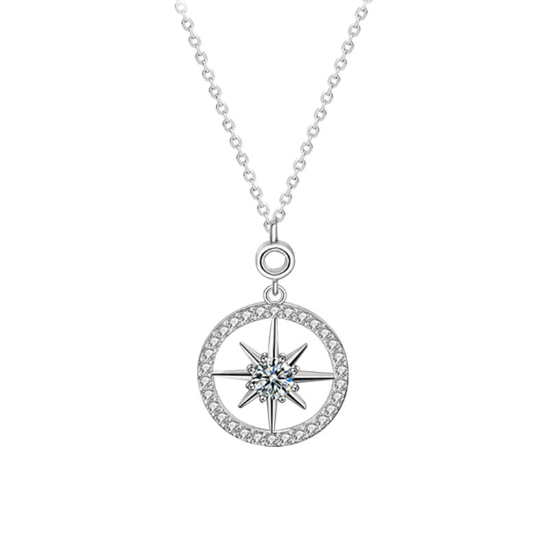 925 Sterling Silver Star Pendant Long Necklace with 0.5ct Moissanite - White Gold Plated Sweater Chain for Women