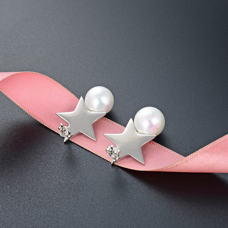 925 Sterling Silver Star Stud Earrings - Korean Style Five-Point Star Earrings with Rubber Backs