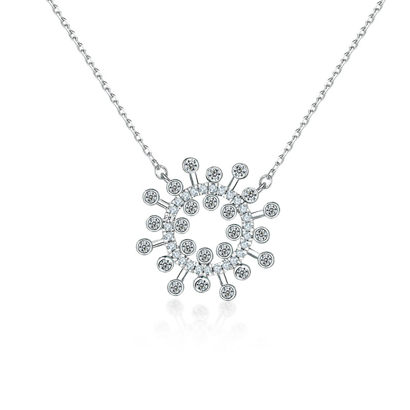 925 Sterling Silver Sunflower Pendant Necklace - Dainty Floral Star Accented Collarbone Chain