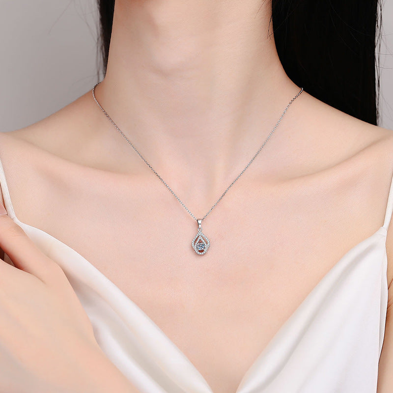 925 Sterling Silver Teardrop Openwork Pendant Necklace - 0.3CT Moissanite Minimalist Chain