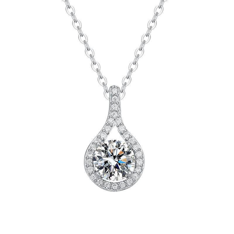 925 Sterling Silver Teardrop Pendant Necklace with 1ct/2ct Moissanite & Cross Chain White Gold Plated Professional Women's Jewelry