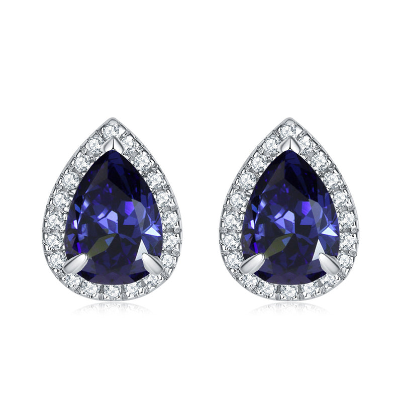 925 Sterling Silver Teardrop & Heart Stud Earrings – Elegant Birthstone Zircon Jewelry