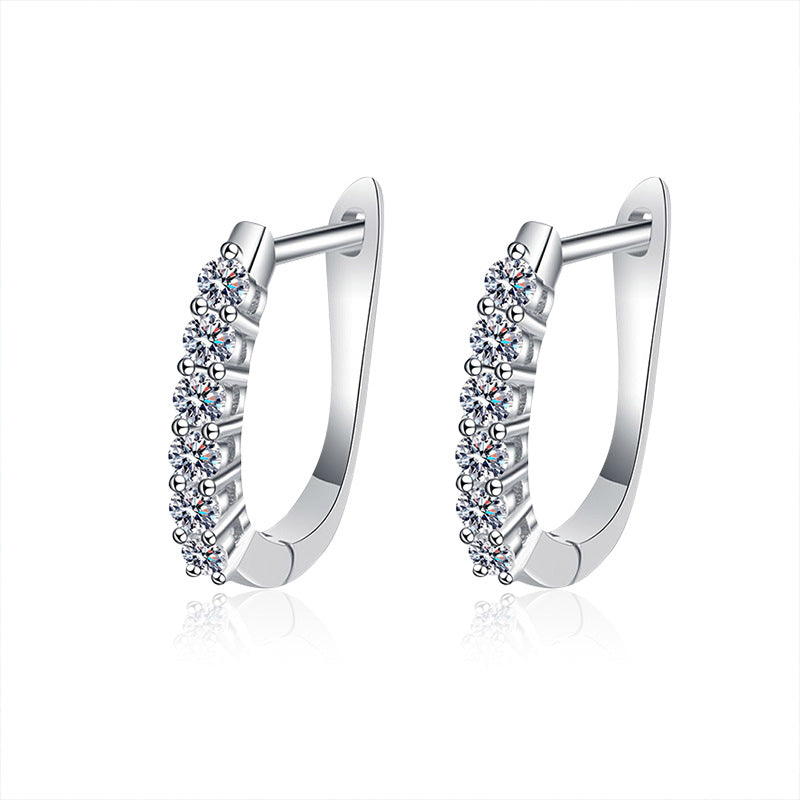 925 Sterling Silver U-Shaped Hoop Earrings with 0.03ct Moissanite White Gold Plated Minimalist Jewelry for Women