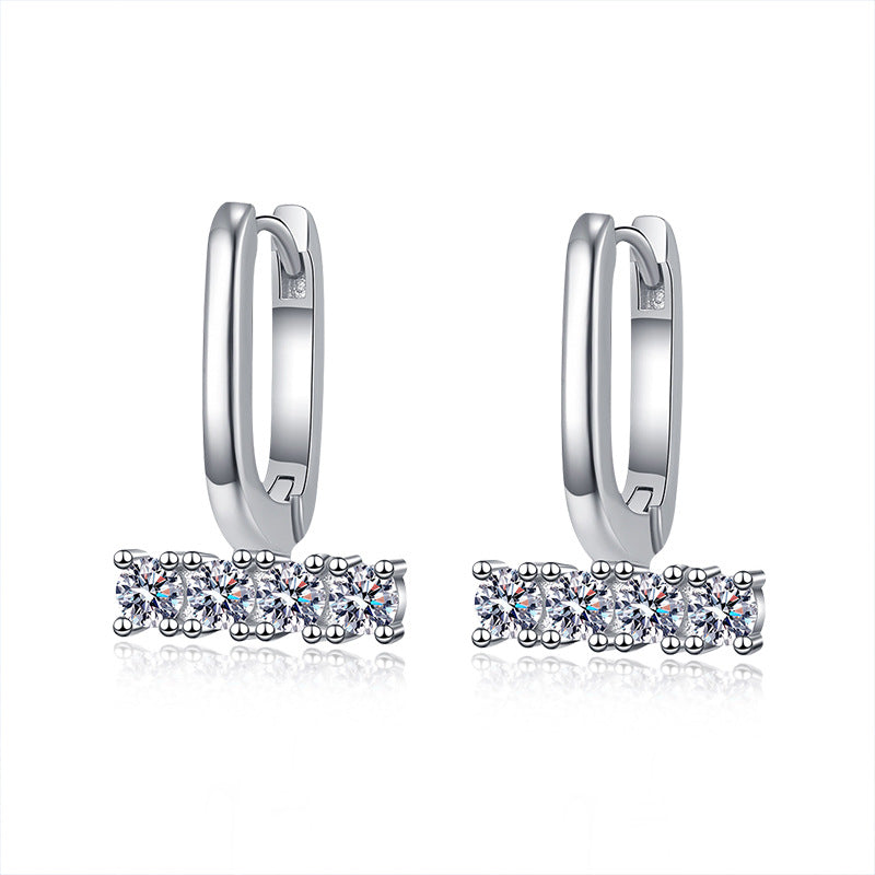 925 Sterling Silver U-Shaped Hoop Earrings with 0.1ct Moissanite Instagram Style Geometric Jewelry for Women