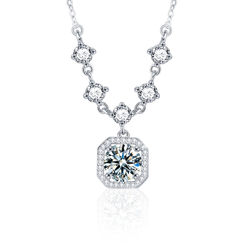 925 Sterling Silver U-Shaped Pendant Multi-Layer Necklace with 2ct Moissanite and Fringe Cross Chain Women's Rhodium Plated Luxury Jewelry