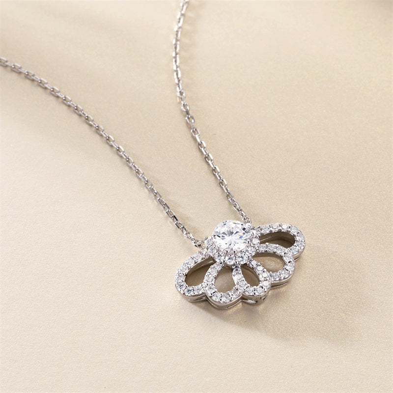 925 Sterling Silver Crown Pendant Necklace - Elegant Snake Chain with Zirconia Accents
