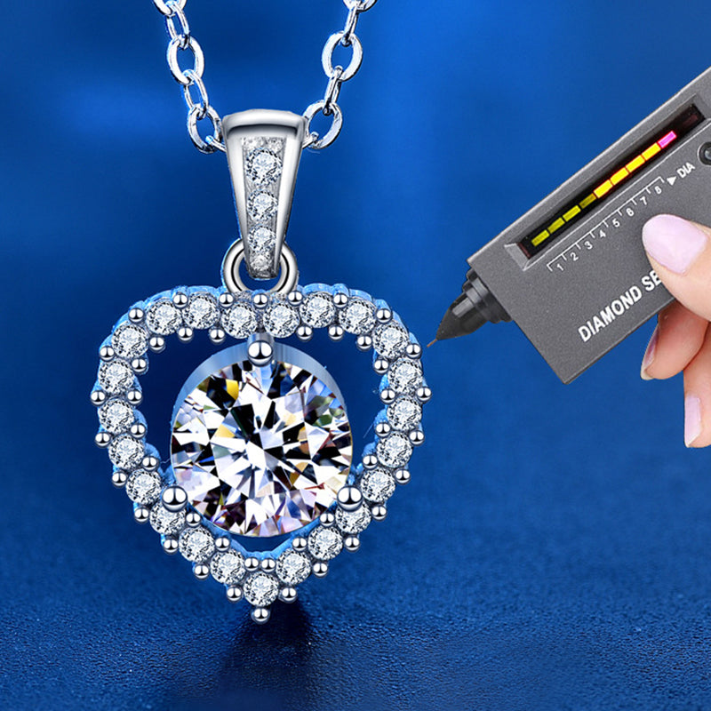 925 Sterling Silver Heart Pendant Necklace with 1ct Moissanite Cross Chain Women's Versatile Jewelry
