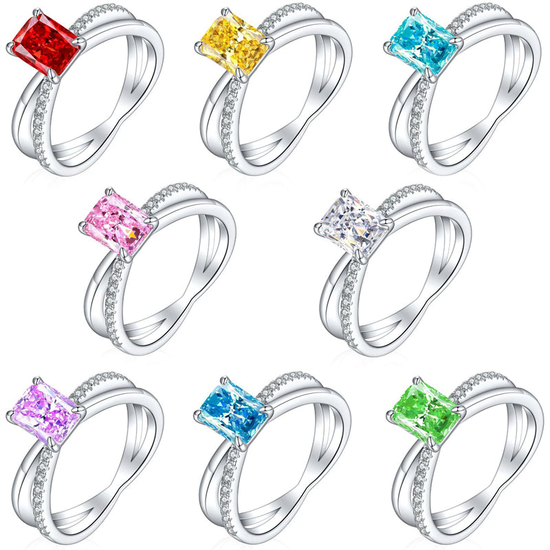 925 Sterling Silver Ice-Cut Square Gemstone Ring - Elegant Bow Design High Carbon Diamond Women's Band