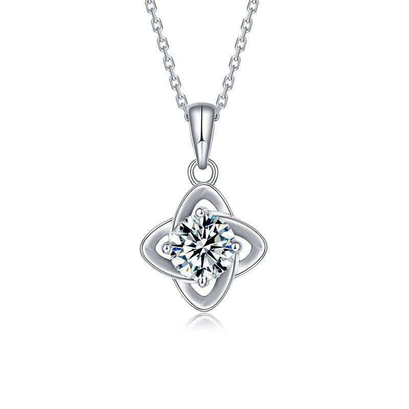 925 Sterling Silver Leaf Pendant Necklace with 1ct Moissanite Cross Chain Women's White Gold Plated Office Jewelry