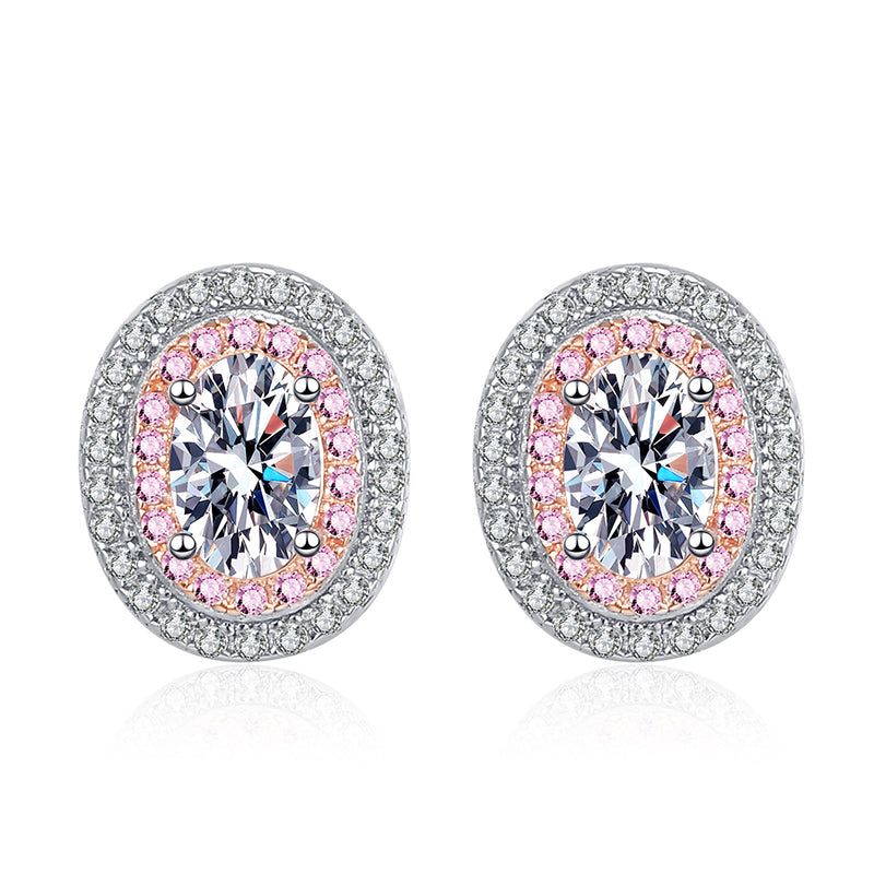 925 Sterling Silver Oval Moissanite Huggie Hoop Earrings - Rose Gold Plated (1CT Total)