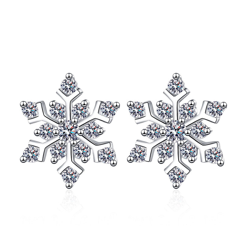 925 Sterling Silver Snowflake Earrings with 0.72ct Moissanite – Elegant Floral-Inspired Studs
