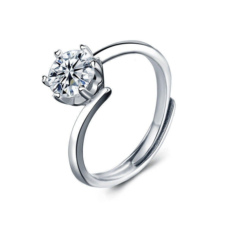 Adjustable Crown Design 925 Silver Ring with 1ct Moissanite Polished Rhodium Plated Women's Jewelry