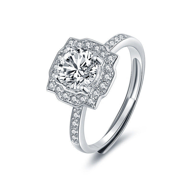 Adjustable Square Geometric 925 Silver Ring with 1ct Moissanite Women's Minimalist Jewelry