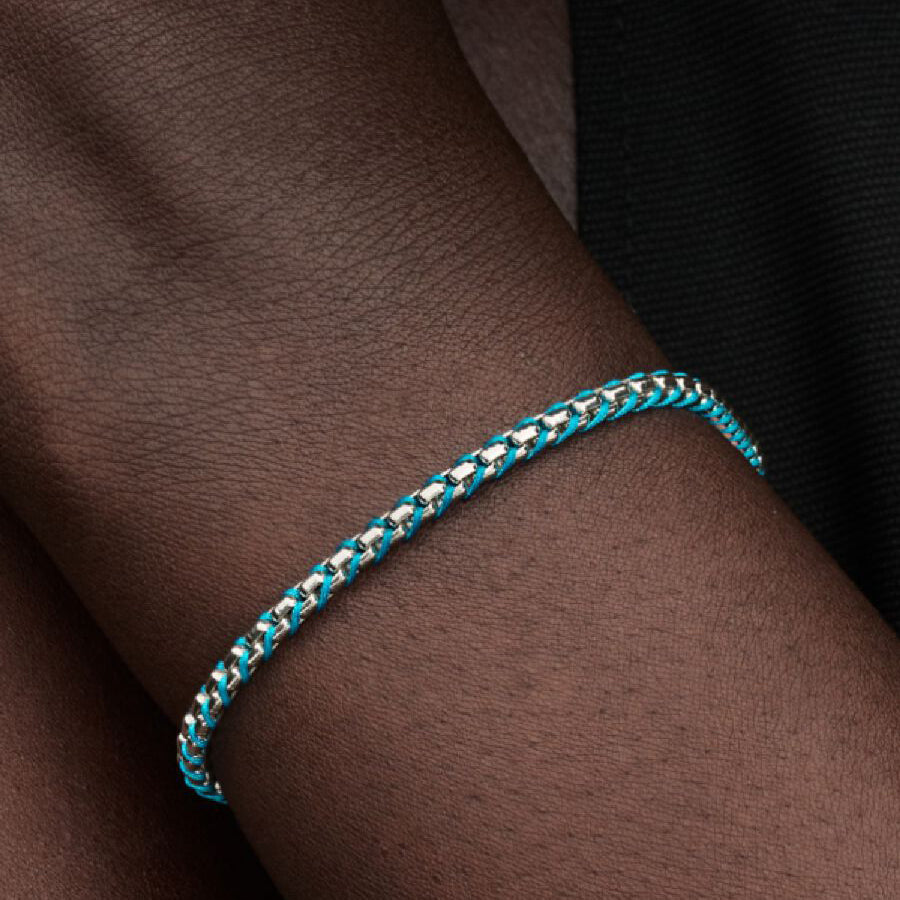 Sterling Silver Blue Cord Snake Chain Bracelet