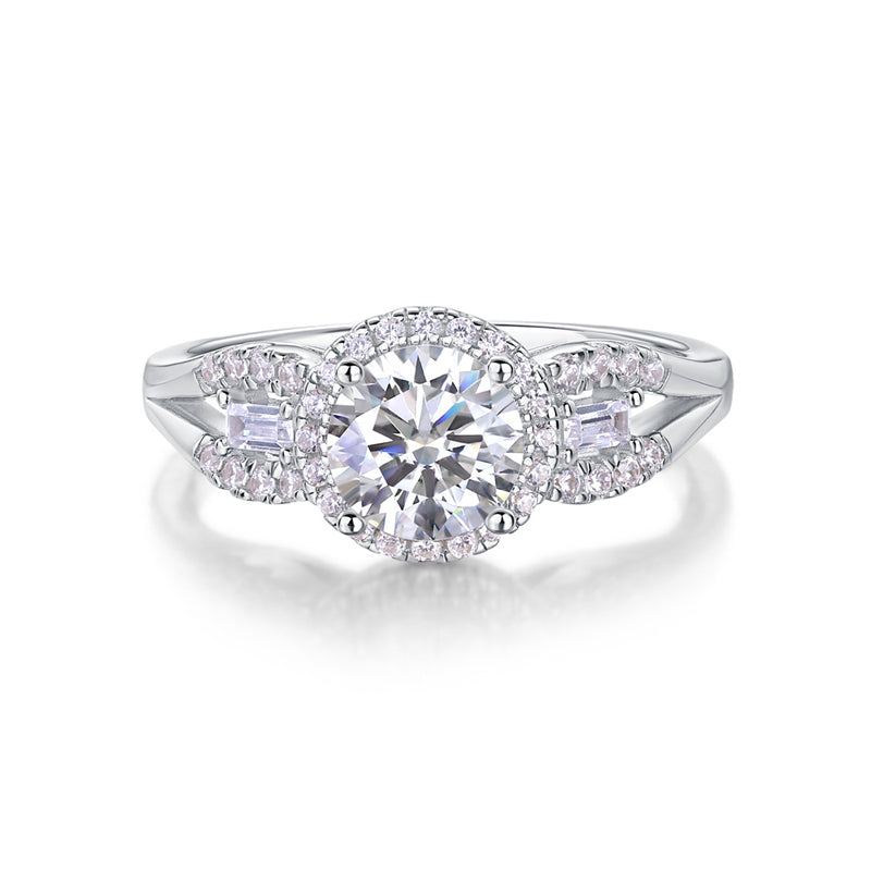 Classy Round Design Silver Ring with Moissanite Accents