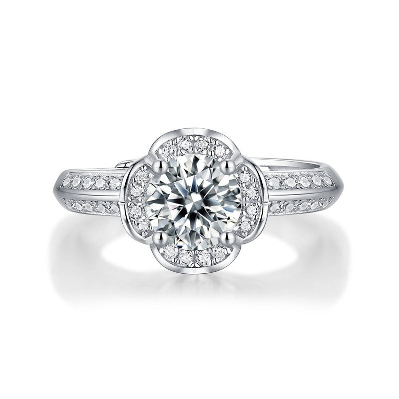 Floral Geometric Ring with Moissanite