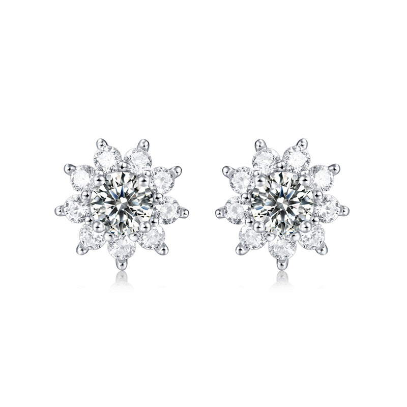 Floral Sterling Silver Moissanite Stud Earrings for Women