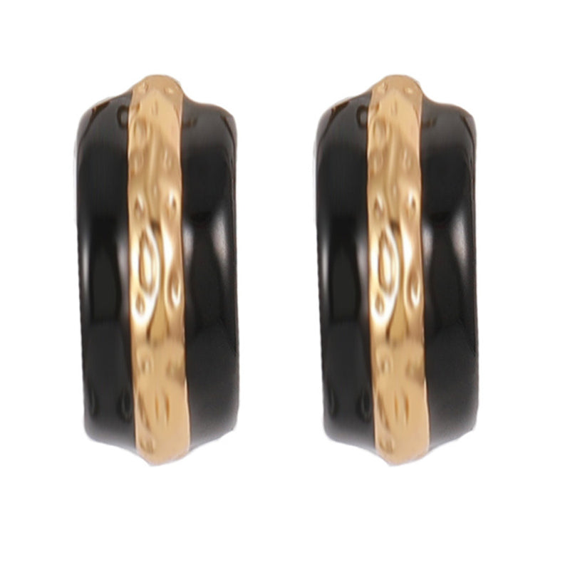 Geometric Gold & Black Gold Plated Brass Circular Earrings for Women - Light Luxury Everyday Jewelry