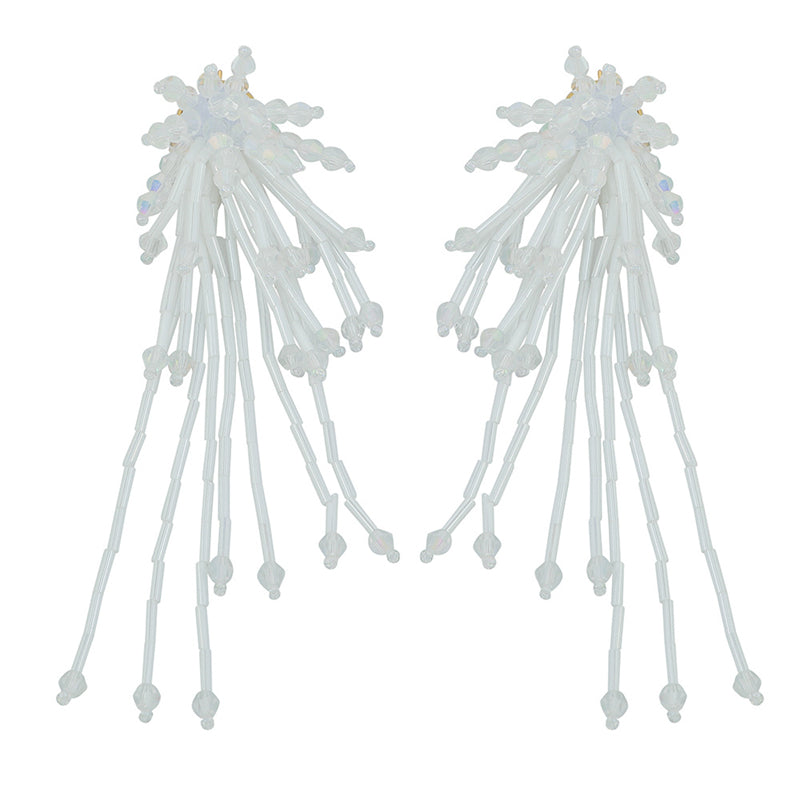 Handcrafted Geometric Crystal Drop Earrings in White (Gold Plated)