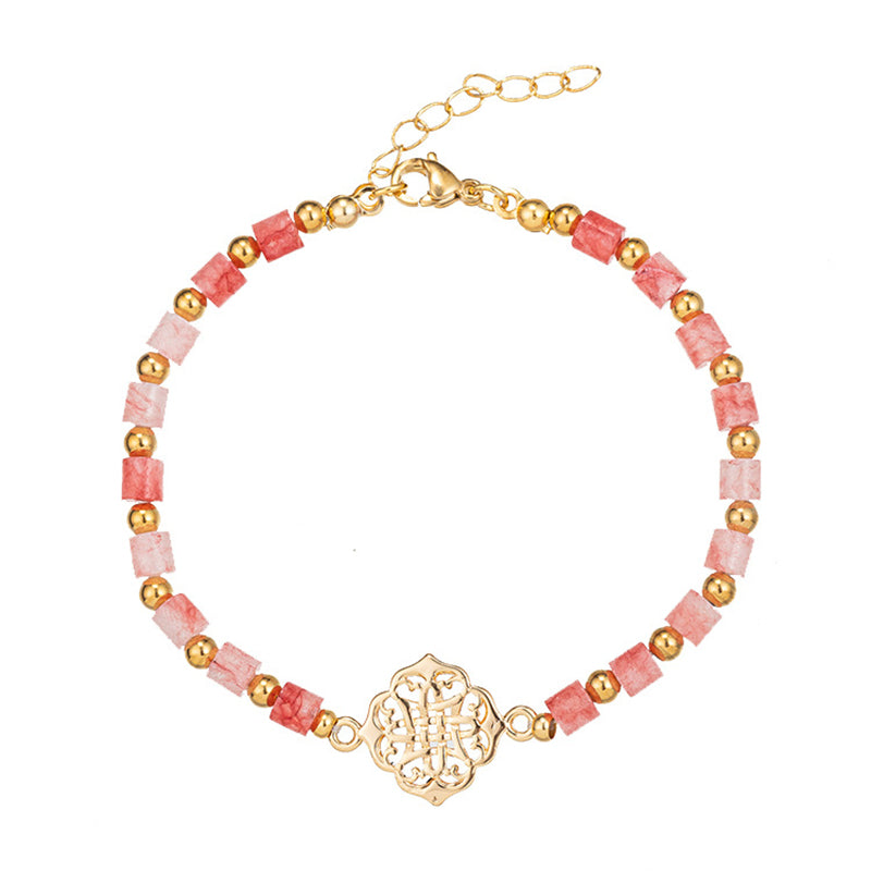 Handmade Chinese Style Geometric Natural Stone Bracelet - Circular Copper Vintage Women's Jewelry