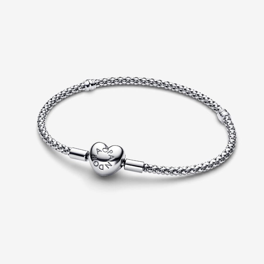 Sterling Silver Heart Clasp Studded Bracelet
