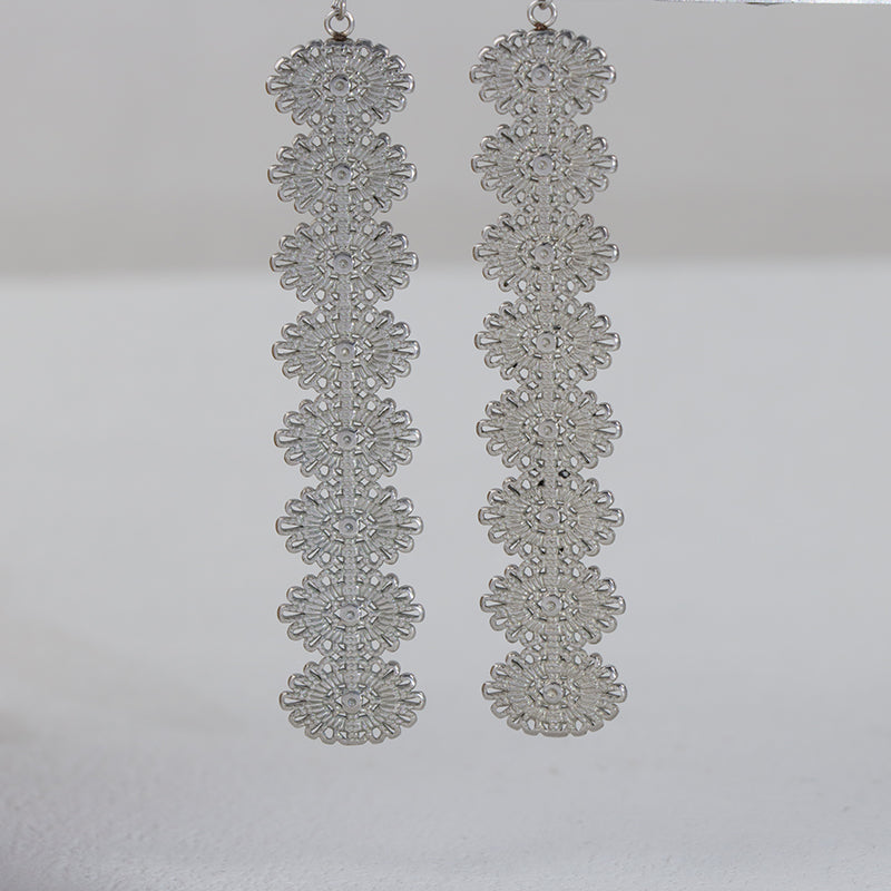 Stainless Steel Floral Drop Earrings - Nature's Elegance