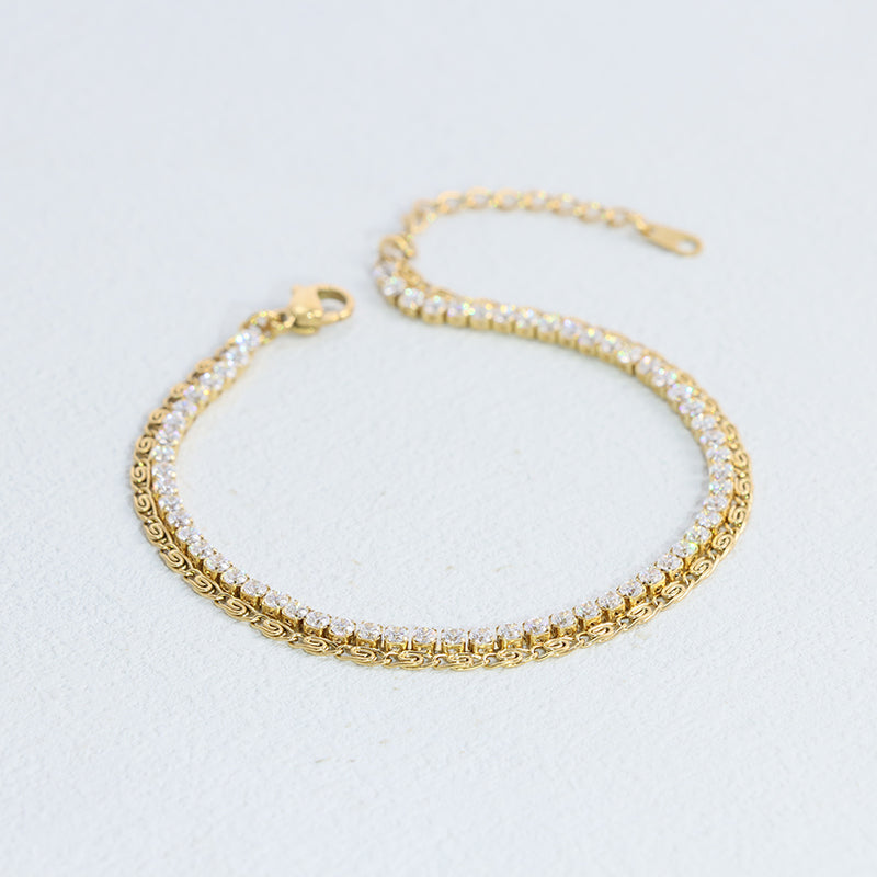 Gold Tennis Chain Bracelet - Stainless Steel Zirconia Jewelry for Women