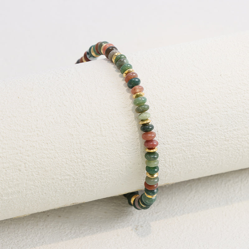 Gold Beaded Stretch Bracelet - Natural Stone Elastic Jewelry for Women