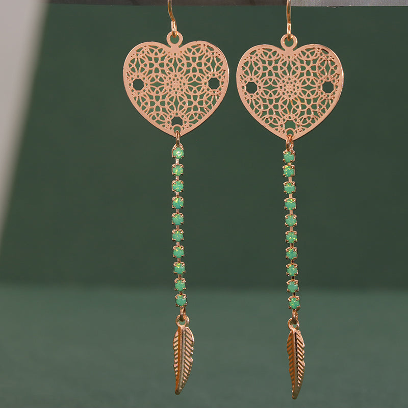 Vintage Rose Gold Heart Earrings - Multi-layered Design