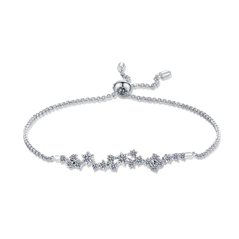 Ins Style 5-Layer Rhodium Plated Sterling Silver Bracelet - 0.585ct Moissanite with Lucky Charm Design