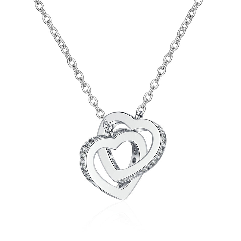 Interlocking Hearts Moissanite Necklace - S925 Sterling Silver Rose Gold/Platinum Plated Collarbone Chain