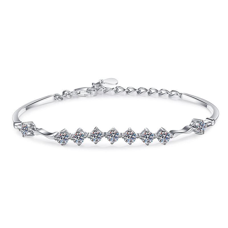 Korean Style 5-Layer Rhodium Plated Sterling Silver Bracelet - 1.35ct Moissanite with Chain & Letter Design
