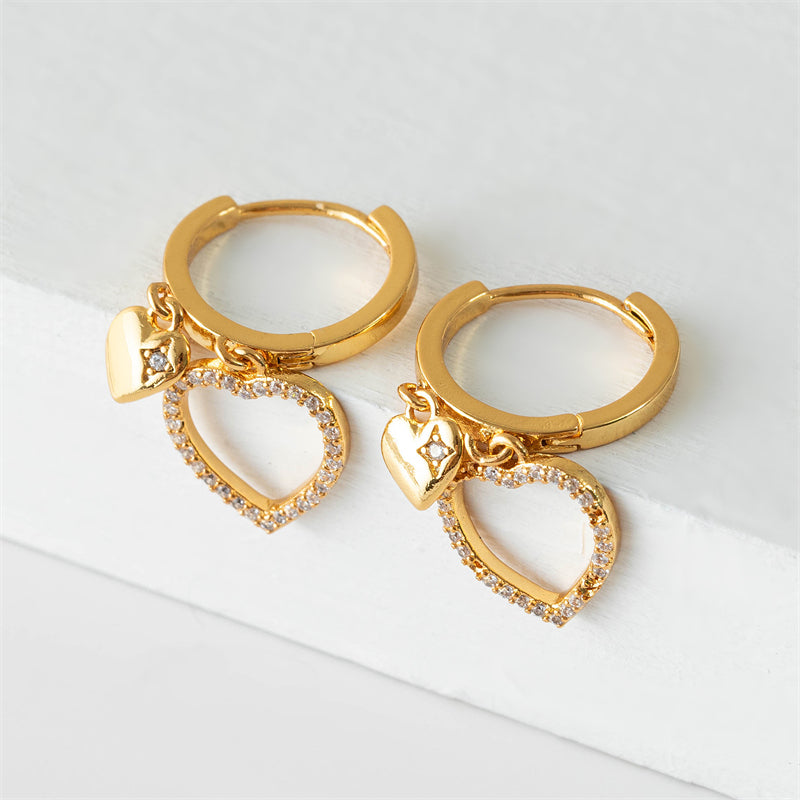 Korean Style Heart Shape Gold Plated Earrings with Crystal - Sweet Minimalist Dainty Earrings for Women