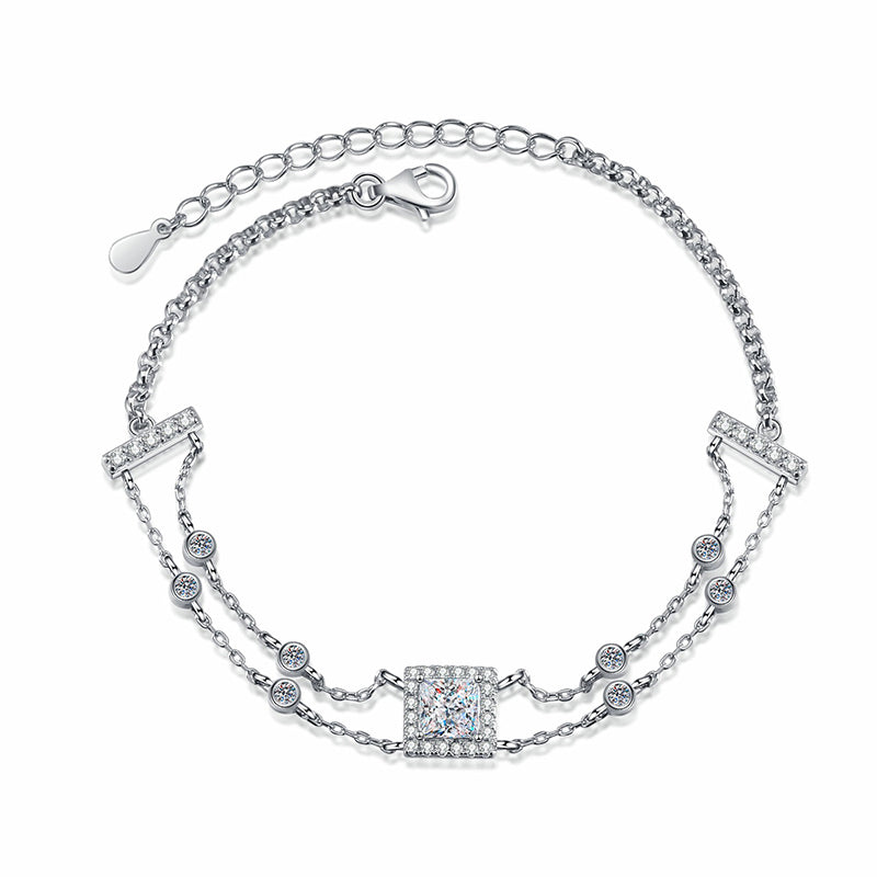 Korean Style Natural Elements Bracelet with 1ct Moissanite & 5.5mm Zircon, Shell and Wave Designs, 5-Layer Rhodium Plating