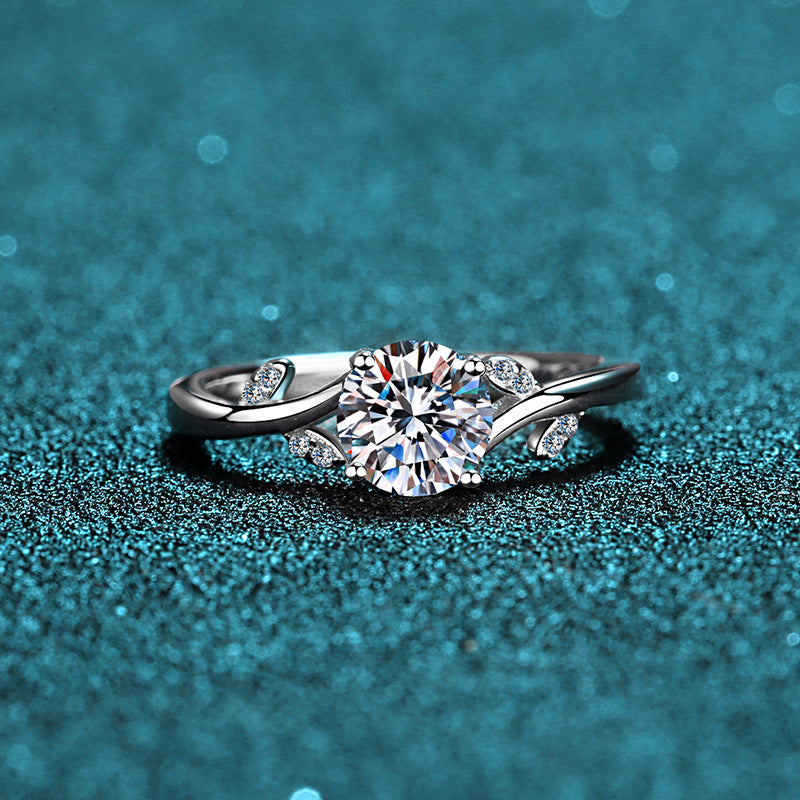 Leaf Clutch Solitaire Moissanite Ring - 925 Sterling Silver Floral Inspired Ring for Women