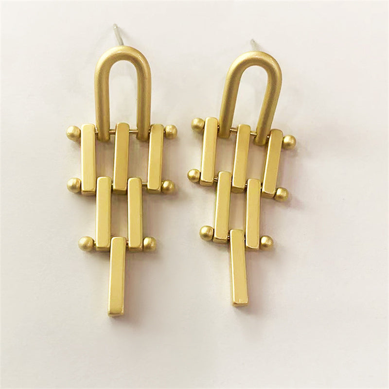 Minimalist Geometric Line Drop Earrings - Gold & Matte Gold Long/Short Lengths
