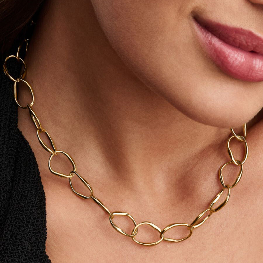 Organic Link Necklace, 14K Gold Plated