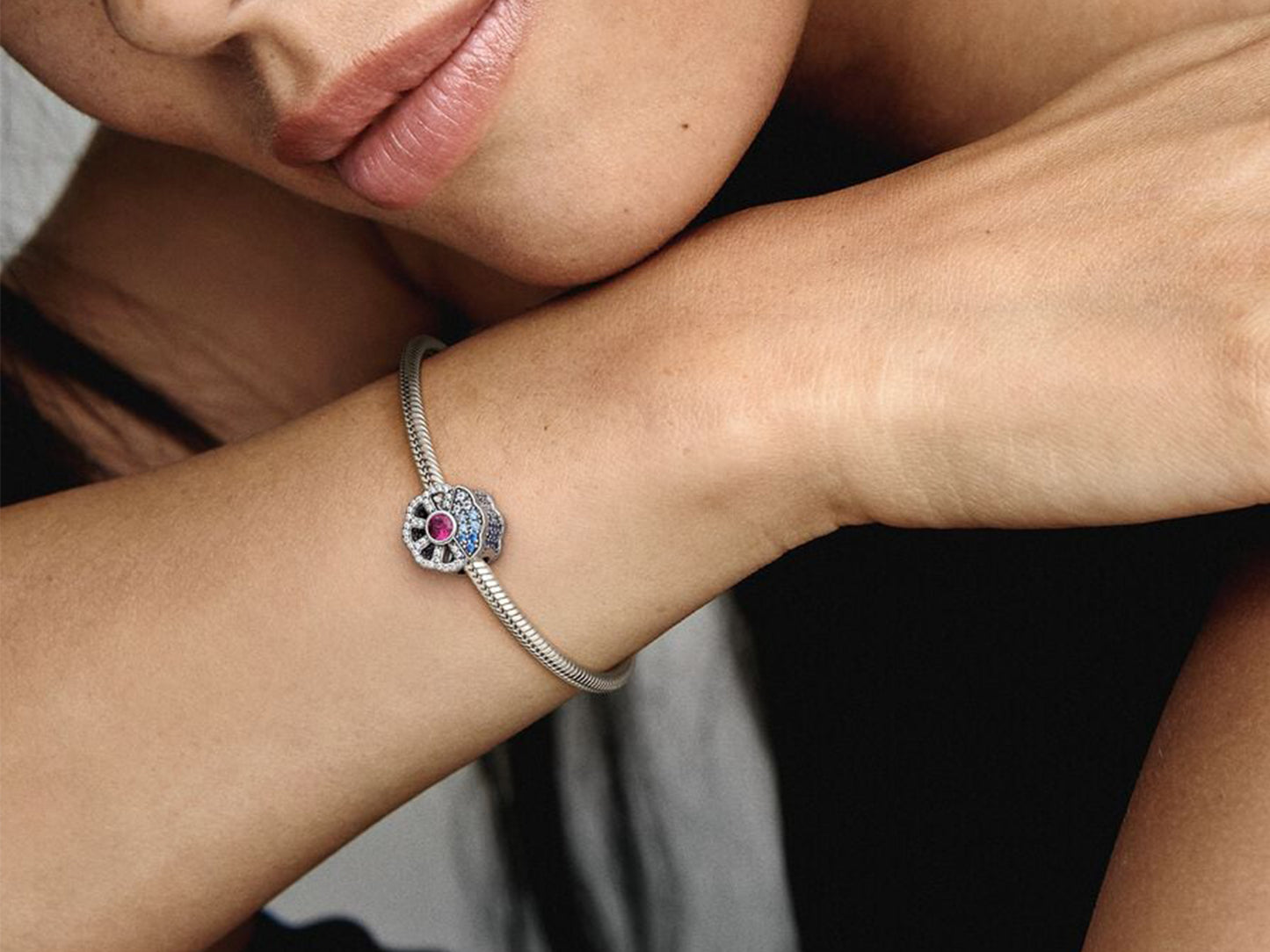 Blue & Pink Fan Silver Charm