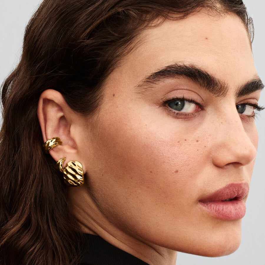 14k Gold Rippled Hoop Earrings