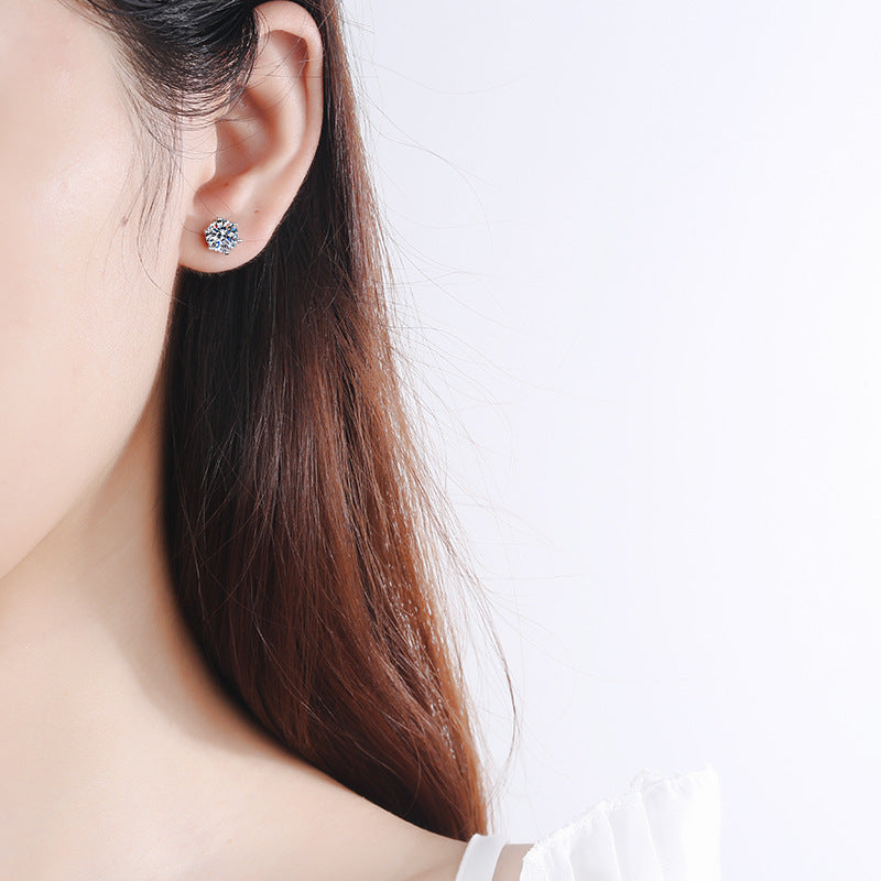 S925 Sterling Silver 6-Prong Hexagon Stud Earrings – Moissanite & Zirconia Elegant Earrings for Women