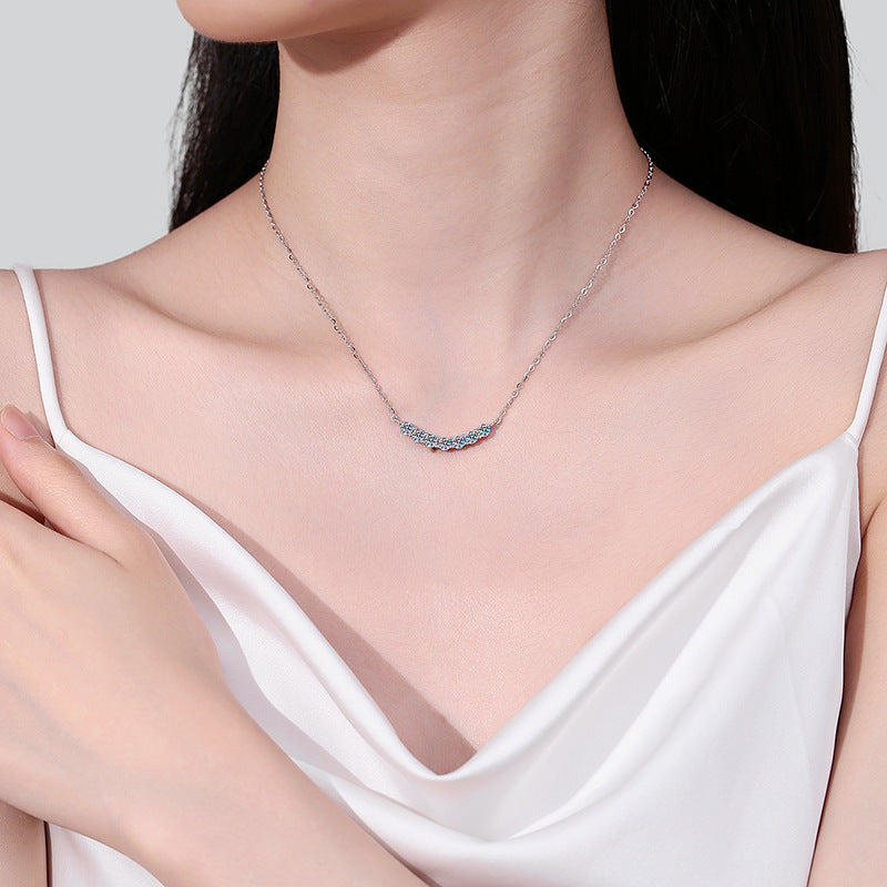 S925 Sterling Silver 7-Diamond Smile Pendant Necklace - 1.4CT Moissanite Floral-Inspired Layered Chain