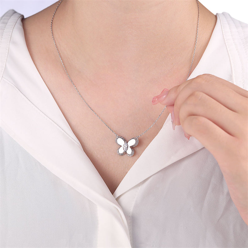 S925 Sterling Silver Butterfly Pendant Necklace - Elegant Zirconia Accented Jewelry for Women
