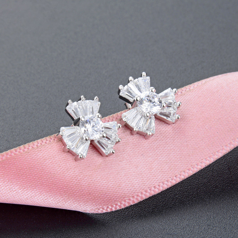 S925 Sterling Silver Cartoon Stud Earrings with CZ - Playful Diamond Accent Earrings with Plastic Backs