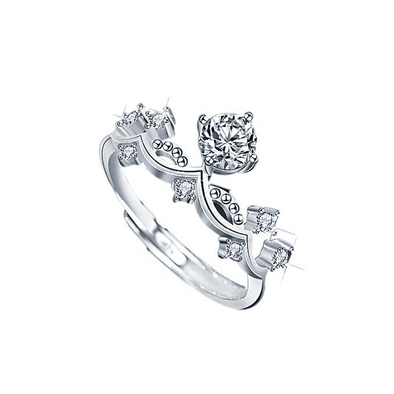 S925 Sterling Silver Crown Couple Rings with 0.5ct Moissanite Adjustable Matching Promise Rings in White Gold Plated Elegant Design