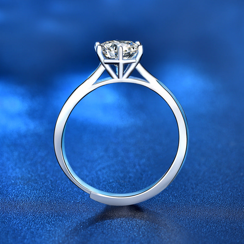 S925 Sterling Silver Crown Moissanite Ring - 0.5ct/1ct Adjustable Women's Band with 8 Hearts & Arrows Zircon