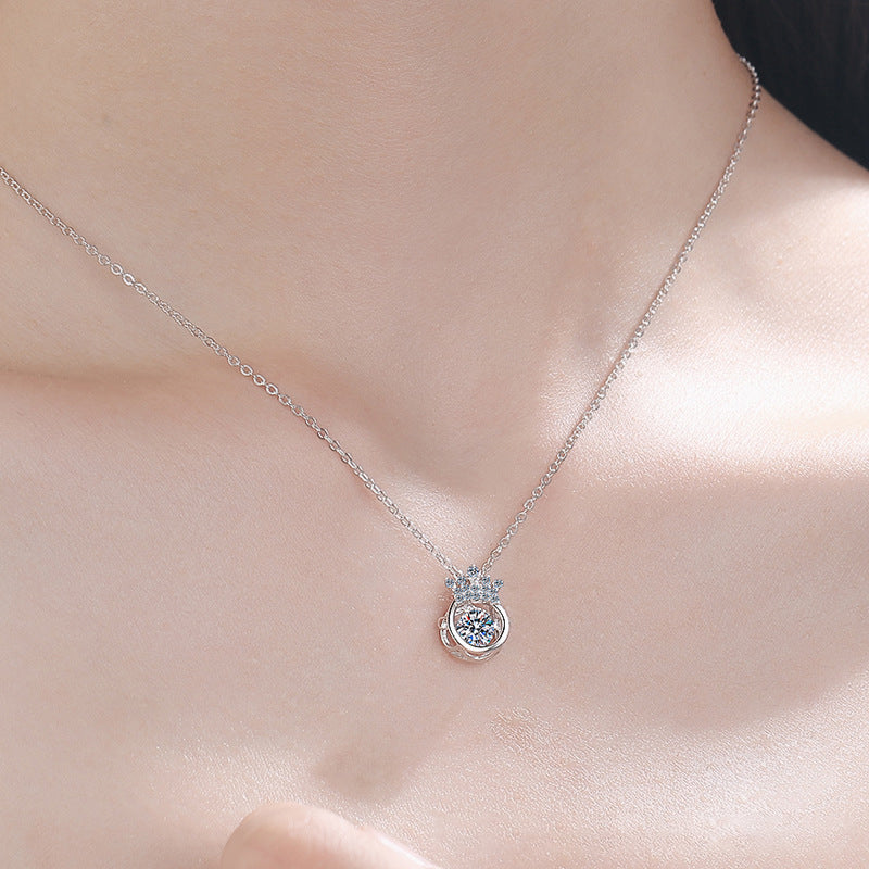 S925 Sterling Silver Crown Pendant Necklace - 0.5CT Moissanite Dainty Collarbone Chain