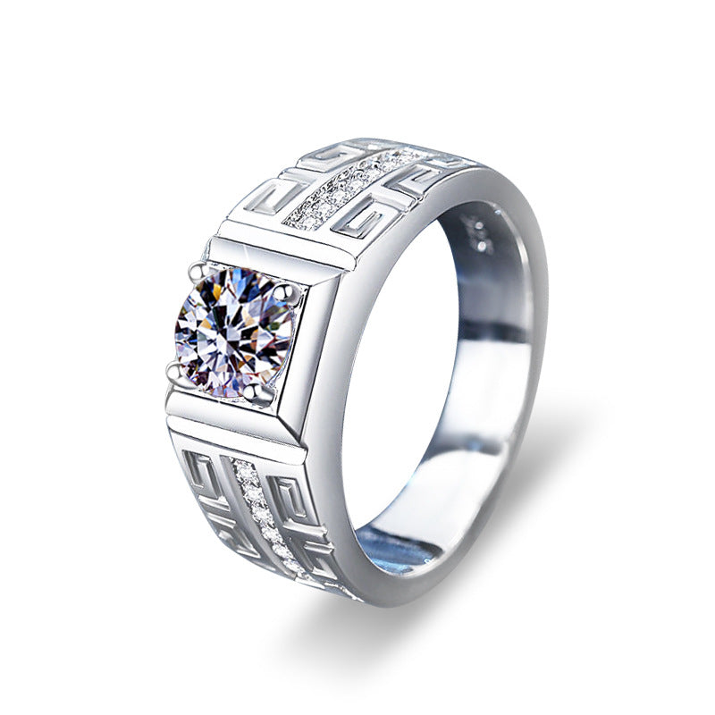 S925 Sterling Silver Crown & Diamond-Cut Couple Rings - His & Hers 2ct Moissanite Bold Statement Bands (Size 8-13/Adjustable)