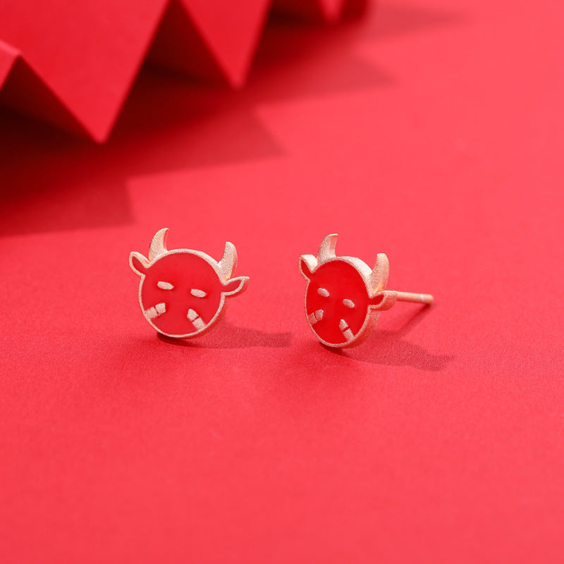 S925 Sterling Silver Enamel Animal Stud Earrings - Ethnic Geometric Earrings with Plastic Backs