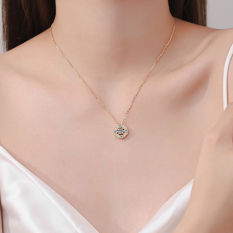 S925 Sterling Silver Four-Prong Pendant Necklace - 0.5CT Moissanite Champagne Gold Elegant Chain